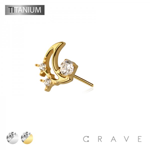 IMPLANT GRADE TITANIUM THREADLESS PUSH IN MOON BEZEL START CZ TOP PART